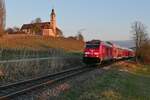 IRE nach Basel Bad Bf (|) - Unterhalb der Wallfahrtskirche Birnau befindet sich 245 003 mit den Wagen des IRE 3 / 3064 auf der Fahrt von Friedrichshafen Stadt nach Basel Bad Bf (30.01.2022)