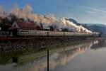 Nachschuss auf den Dampfsonderzug mit der 01 1066-7,der sich nach fünftägiger Reise über Gotthard nach Locarno und Luino sich nun auf die Heimreise nach München begibt.Bild am