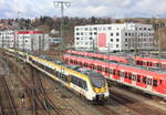 Von 3442 206 angeführtes Hamsterduo als RE 17646/17640 Rottweil/Freudenstadt-Stuttgart am 12.03.2020 in Stuttgart-Vaihingen. 