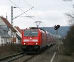 146 224-1 mit dem RE 19612 (Singen(Hohentwiel)-Stuttgart Hbf) bei der Durchfahrt Weilheim(Wrtt) 15.3.09