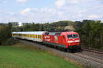 Am 14. September 2018 befuhr 120 153 mit einem kurzen Messzug die Filstalbahn. Hier bei Westerstetten.