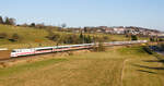 Unbekannter 401 als ICE 594 München Hbf-Berlin Gesundbrunnen am 08.03.2022 bei Uhingen aufgenommen von der Nassachtalbrücke.