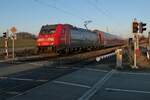 Von Stuttgart kommend zieht die 'Bodensee-Lok' 146 210-0 die Wagen des RE 5 / 4223 nach Friedrichshafen Stadt.