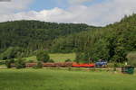 V 151 mit dem DGZ 91272 (Fridingen(b.Tuttlingen)-Mengen) bei Hausen im Tal 9.7.19