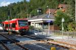 Bahnhof Bad Liebenzell am 5. August 2013 mit Regio Shuttle (BR 650) der Kulturbahn.