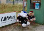  Brchen-Dampf  auf der Schmalspurbahn Amstetten - Oppingen auf der schwbischen Alb (Albbhnle). Jedes Kind, das einen Teddy oder Bren dabei hatte, durfte umsonst mitfahren. (Amstetten, 17. August 2008).