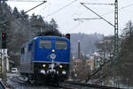 10. Januar 2019, Lok 151 139 der Eisenbahn-Gesellschaft Potsdam (EGP) verlässt Kronach in Richtung Lichtenfels
