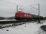 185 584 von HGK ist am 04.02.11 mit Kesselzug bei Halach Richtung Saalfeld(S) unterwegs.