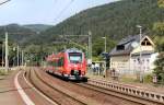 Nachschuss auf BR 442 606 als RB 59353 von Saalfeld (Saale) nach Lichtenfels, beim Halt in Unterloquitz.