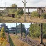 Blick nach Westen auf die verwaisten Gleisanlagen der Sulzach-Rosenberger Maxhtte. Auf dem Bild unten rechts das Gleis zum Bahnhof, siehe Bild 652525. (5.9.12)
