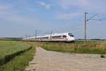 DB 407 006 fährt auf der Umleitungsstrecke zwischen Würzburg und Nürnberg bei Uffenheim in Richtung Ansbach.