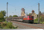 140 856-6 der Bayernbahn durchfährt mit dem 'Henkelzug' am Haken am 10. Mai 2017 den Überholbahnhof bei Herrnberchtheim auf der KBS 920 Richtung Ansbach. 