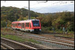 DB Dieseltriebzug 622052 erreicht hier am 28.10.2023 um 10.26 Uhr als RB aus Rothenburg ob der Tauber den Umsteigebahnhof Steinach b. Rothenburg o. T.