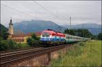 Der Niederlnder am Michelangelo: 1116 041  Niederlande  wird mit dem IC 84  Michelangelo , von Rimini nach Mnchen Hbf, vor dem Kloster Raisach abgelichtet. (04.07.2008)
