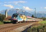 Am 6.September 2013 war 1216 019 mit einem EC bei Oberaudorf auf dem Weg nach München Hbf.