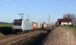 185 671 mit einem umgeleiteten KLV nach Salzburg am 29.3.14 in Hilperting