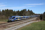 430 022 und 430 025 auf dem Weg nach München. Aufgenommen am 16. Januar 2023 bei Sossau im Chiemgau.