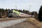 Die 1116 142 mit dem IC 2082  Königsee  bei Ufering am 15.02.2014