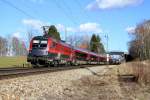 Die 1116 219 mit Railjet Richtung Rosenheim bei Übersee am 23.02.2014