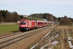 Die 1116 225 (ÖFB) mit dem RJ 563 nach Innsbruck, aufgenommen am 04.03.2016 bei Übersee