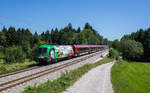 1115 159  150 Jahre Brennerbahn  fährt mit einem Railjet bei Grabenstätt in Richtung Innsbruck, aufgenommen am 19. Juni 2017.
