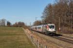 182 521  Deutsch-Ungarisches Freundschaftsjahr  mit dem IC 2083  Königsee  am 12. Februar 2016 bei Großkarolinenfeld.