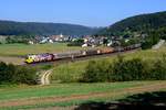 Mit dem umgeleiteten EZ 44962 nach Nürnberg Rangierbahnhof ließ sich am 08. September 2016 der ÖAMTC Taurus 1116.153 im Altmühltal blicken, hier aufgenommen bei Breitenfurt.