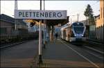 ET23003 ist mit 5 Minuten Versptung als ABR99618, (RE16  RUHR-SIEG-EXPRESS ) nach Siegen, in Plettenberg zum stehen gekommen.