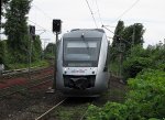 VT 11 002-1 von Abellio am 17. Juni 2010 mit neuer Beschriftung (Emblem) unterwegs als Glückauf-Bahn in Bochum-Hamme.