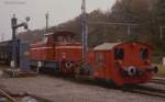 Loks D 22 und D 13 der Bentheimer Eisenbahn am 9.11.1987 in Bad Bentheim.