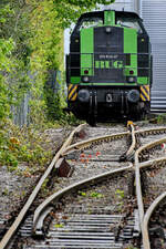 Die Diesellokomotive 203-BUG-07 steht aktuell auf dem Gelände der Firma Reuschling. (Hattingen, April 2024)