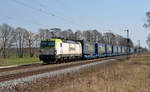 193 893 der Captrain schleppte am 10.04.18 einen Trailer-Zug des Unternehmens LKW-Walter durch Jütrichau Richtung Magdeburg.