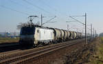 37001 der CTL schleppte am 15.02.17 einen Kesselwagenzug durch Rodleben Richtung Magdeburg.