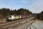 193 361  Das ist grün  war am 7. Januar 2022 mit einem gemischten Güterzug bei Grabenstätt im Chiemgau in Richtung München unterwegs.