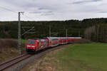 146 229  Europapark Rust  mit dem Lr-D 70693 (Haslach - Freiburg (Brsg.) Hbf) bei Unadingen am 27.03.2024 