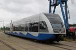 646 104-9 von der Usedomer Bderbahn war zur Reparaturarbeiten im BW Rostock Hbf.29.07.2012.(Tag der Offenen Tr)