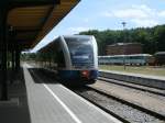 Nur zwischen Heringsdorf und Wolgast und retour fuhr,am 23.Juni 2012,der UBB 646 125.Hier bei der Einfahrt in Heringsdorf.