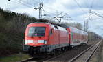 DB Regio AG mit  182 003-4  [NVR-Number: 91 80 6182 003-4 D-DB] und zwei Doppelstockwagen auf Diesntfahrt Richtung Berlin-Lichtenberg am 12.03.19 Bf.