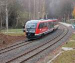 642 196 der Erzgebirgsbahn verlsst am 26.11.2011 den Hp. Silberstrasse mit Ziel Johanngeorgenstadt.