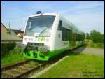 Hier ein Regioshuttle mit der Nummer VT 001 der EIB(Erfurter Industrie Bahn. Dieser fuhr als Leihzug auf der Strecke Falkenberg/Elster-Schlieben. Aufgenommen am 14.07.07 in Alt Herzberg.