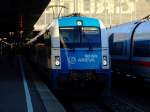 183 002 mit ALEX nach Hof Hbf am 09.02.08 kurz vor der Abfahrt aus Mnchen Hbf.