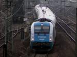 Die 183 004 am 14.03.2009 mit dem ALEX nach Mnchen bei der Ausfahrt aus Regensburg Hbf. (Bahnbildertreffen) 