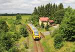 Am 13.07.17 konnte ich den 1648 771 der Oberpfalzbahn (OPB/Os 20877) in Hazlov/Tschechien ablicheten.