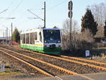 VT 41 der Vogtlandbahn an einem Bahnübergang in Franzensbad am 16. Februar 2019 in Richtung Cheb.