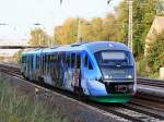 Der Vogtlandexpress  mit Beschriftung „Wir sehen uns im Vogtland!“ hier mit  VT 06B am 16. September  2011 nach der Ausfahrt aus den  Bahnhof Berlin Schnefeld Flughafen Richtung Zwickau, nchster Bahnhof ist Doberlug-Kirchhain in Brandenburg. 