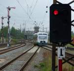 VT53 aus Plauen komment fährt am 28.04.2014 in den Zwickauer Hauptbahnhof ein.