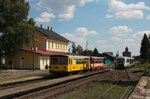  Egronet-Erkundungstour 16.-18.08.2013  Kreuzung in Teplá (KBS 149) mit MOs7107 (810 669+Beiwagen, GW Train Regio) und ZOs36084 (VT08 der VBG). 17.08.2013