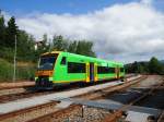 Waldbahn-Regioshuttle VT19  Frauenau  im Bahnhof Zwieselin auf die Reparatur am 29.7. 2013