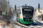 Vogtlandbahn VT 08 Desiro 642 308-0 als VBG 20964 Cheb-Zwickau, KBS Marianske Lazne - Plauen - Zwickau, fotografiert vor Herlasgrn am 11.02.2012 --> an dieser Stelle beginnt gerade der Ausbau der