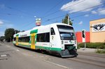 Vogtlandbahn Zwickau / Zwickauer Modell: Stadler Regio-Shuttle RS1 der Vogtlandbahn (nach BOStrab ausgestattet - zusätzlich mit Blinker, Brems- und Abblendlicht), aufgenommen im August 2016 an